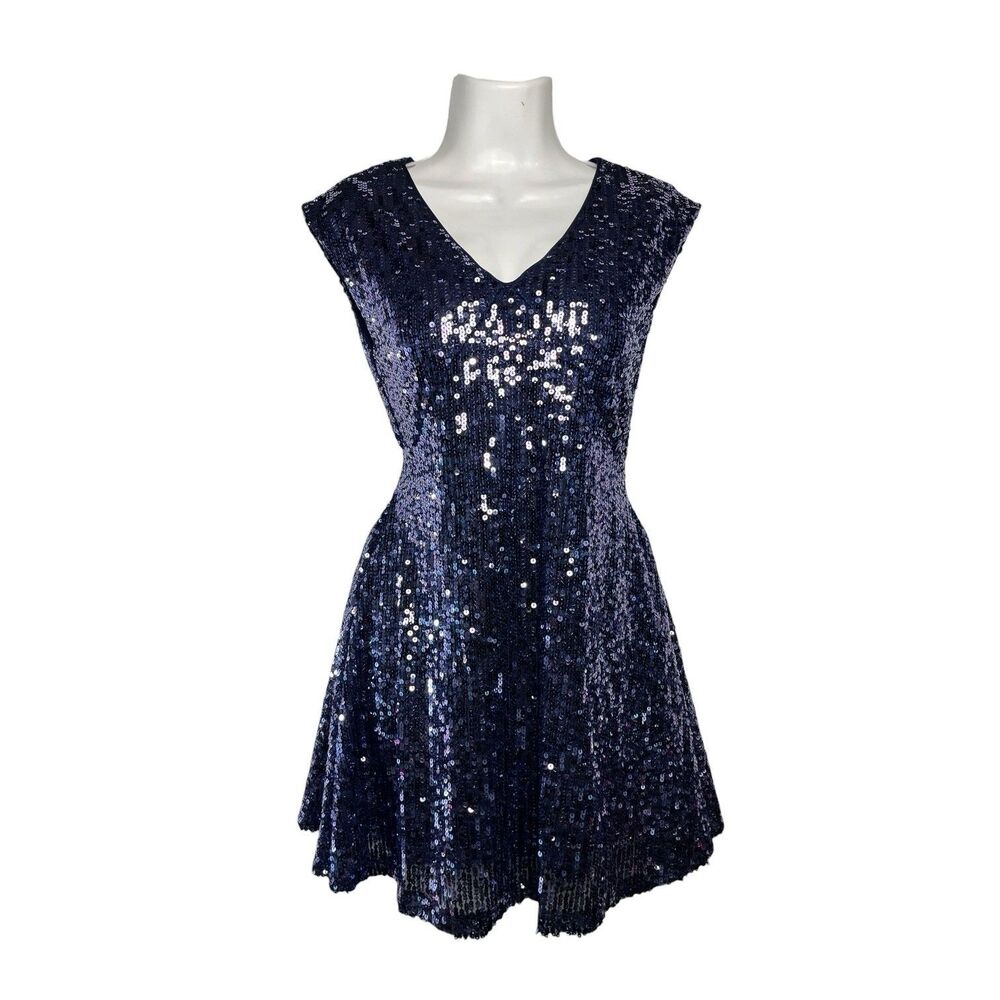 Chelsea & Violet Blue Sequin XL Dress Fit Flare Mini Sleeveless Cocktail Party